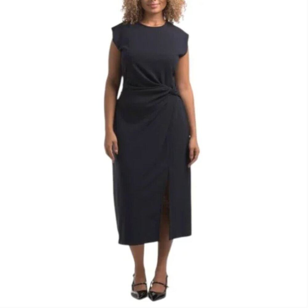 NWT Tanya Taylor Sleeveless Cody Sheath Dress Side Ruched Navy Size 22
